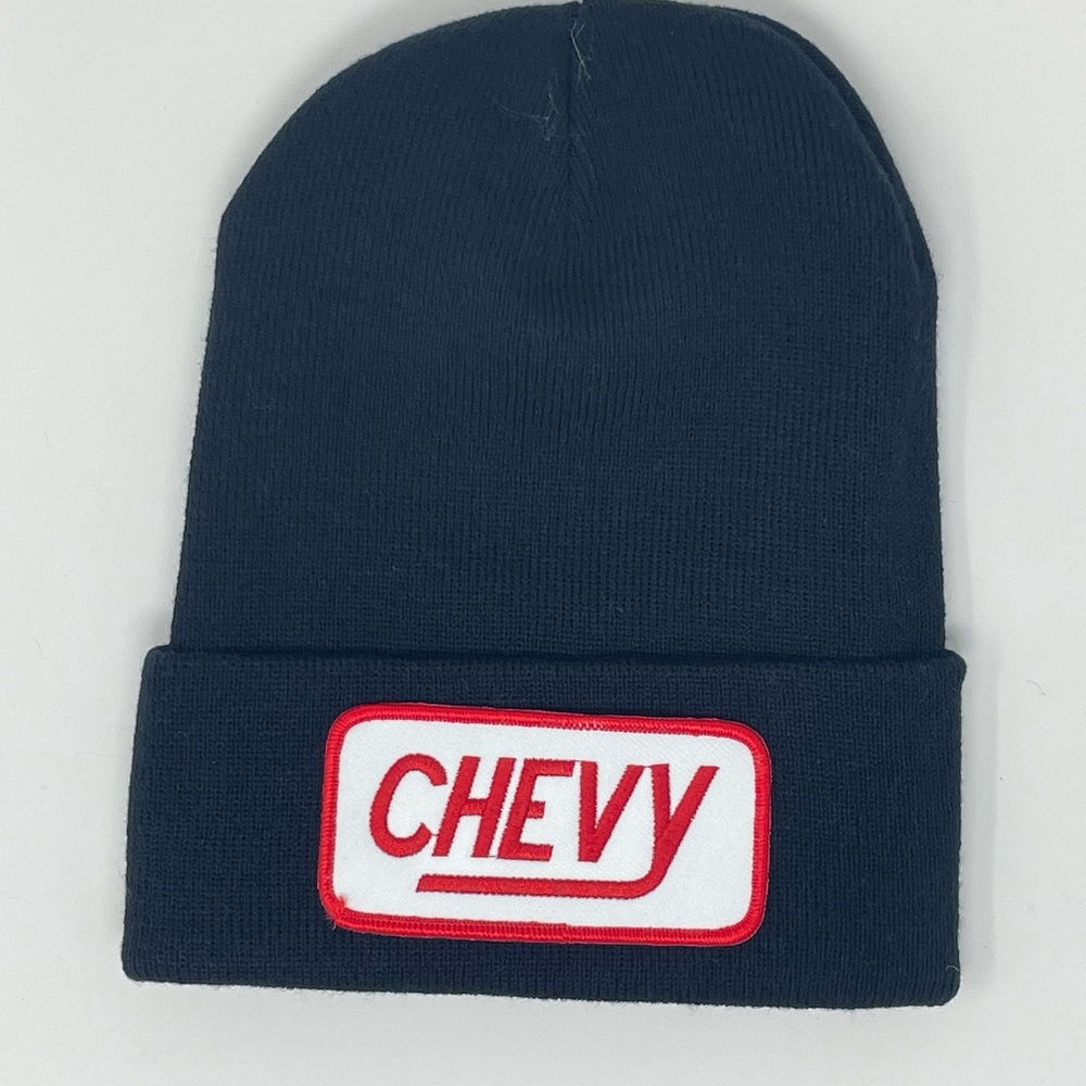 Navy Blue Beanie with Chevy truck patch unique vintage